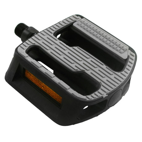 Barefoot Cruiser MX Pedals for bikes and scooters, featuring a robust black and grey design with a visible lever, enhancing your ride with Sunlite's reliable and fun accessory.