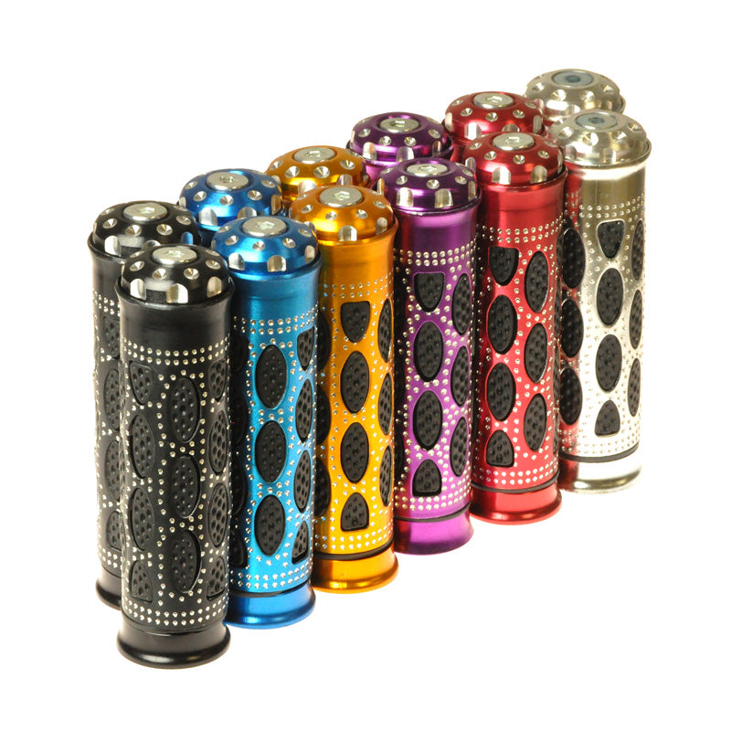 Baroque Style Mobility Scooter Grip Set featuring a row of ornate cylindrical grips with intricate designs, highlighting their luxurious appearance and superior craftsmanship, ideal for enhancing your scooter's style.