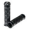 Baroque Style Mobility Scooter Grip Set featuring a pair of black, ornately designed handlebars with a close-up view highlighting their detailed craftsmanship and elegant pattern.