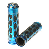 Baroque Style Mobility Scooter Grip Set showcasing a blue handlebar grip with intricate black and silver designs, designed for 7/8 handlebar shafts, offering a distinctive, ornate look for mobility scooters.