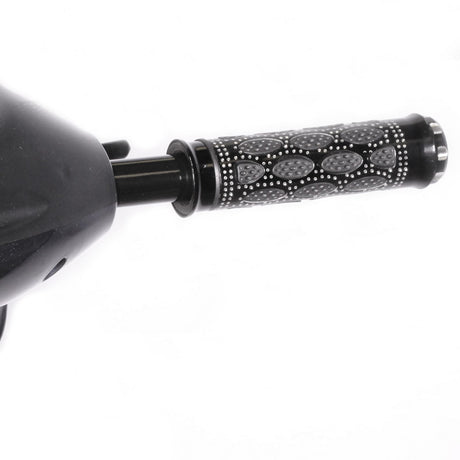 Baroque Style Mobility Scooter Grip Set featuring a black handle with an ornate silver design, showcasing a cylinder shape and intricate silver dots for a lavish and stylish look.