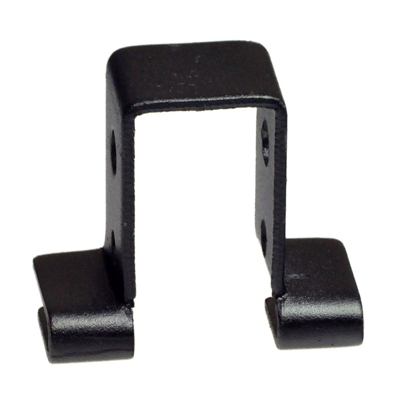 Front Basket Bracket for the Pride Boxster, Rally, Victory, Victory XL, & Vista Scooters, a black metal piece of furniture designed to mount the basket to the scooter's tiller with ease.