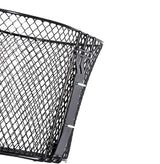 Close-up of a black wire mesh basket with hardware for PaceSaver scooters, highlighting its sturdy construction and mesh design, essential for replacing damaged or missing scooter baskets.