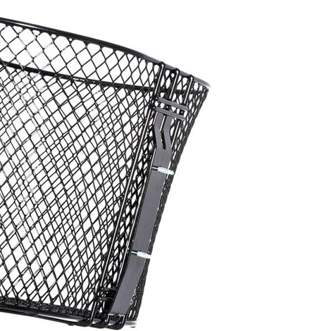 Close-up of a black wire mesh basket with hardware for PaceSaver scooters, highlighting its sturdy construction and mesh design, essential for replacing damaged or missing scooter baskets.