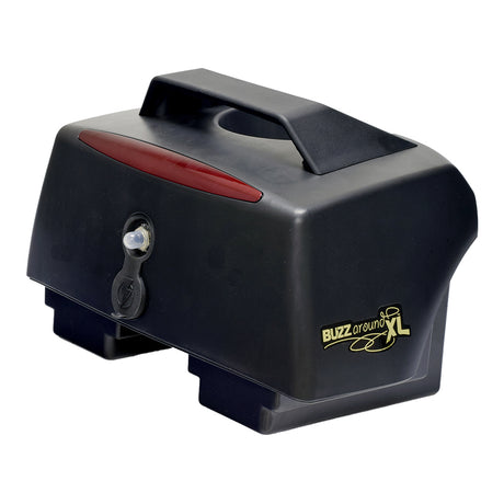 High Capacity Battery Box Assembly for the Golden Technologies Buzzaround XL 3-Wheel (GB116) and Buzzaround XL 4-Wheel (GB146), featuring a black machine with a red handle and visible connection ports.