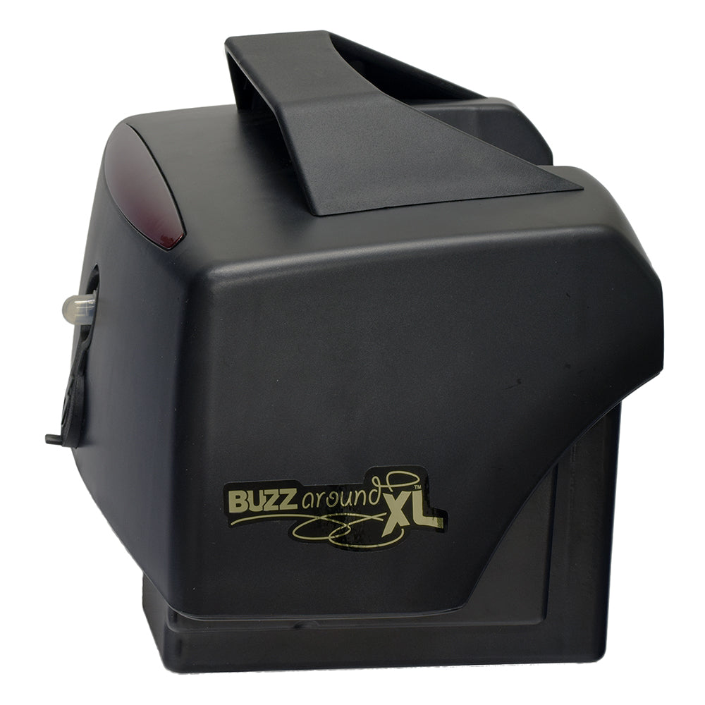 High Capacity Battery Box Assembly for the Golden Technologies Buzzaround XL 3-Wheel (GB116) and 4-Wheel (GB146); a black machine with a handle, suitable for lightweight travel scooters.