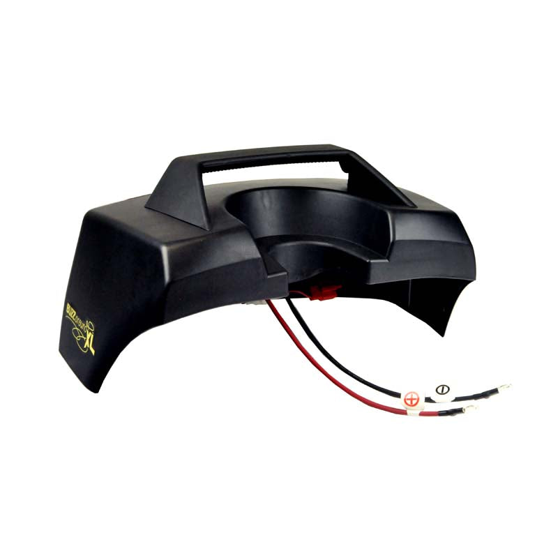 Battery Box Cover for the Golden Technologies Buzzaround XL 3-Wheel (GB116) & 4-Wheel (GB146) mobility scooters, featuring a black plastic cover with attached wires, shown close-up.