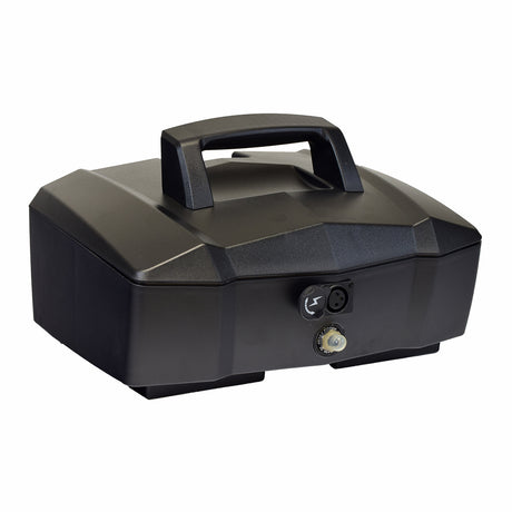 24 Volt Standard Capacity Battery Box Assembly for the Drive Spitfire Scout & Spitfire Scout DLX, featuring a black box with a handle for easy portability and a high-quality battery inside.