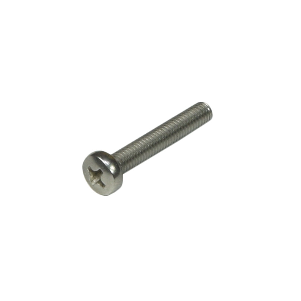 Close-up of the M4-.07x25mm Battery Box Handle Screw (SCRPPH1156), a metal pan head screw used for fastening battery boxes on various Go-Go Travel Vehicles and other applications.