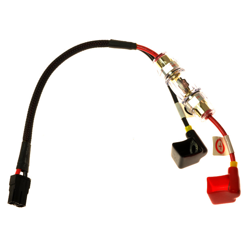 Battery Cable with Fuse and Holder for the Merits Road King (S148) mobility scooter, featuring a red and black wire with a clear fuse holder and a 32-volt fuse.