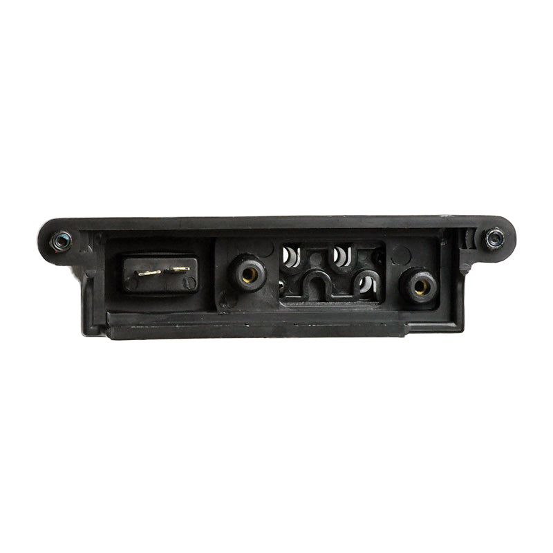 Battery Box Docking Receptacle for the Go-Go Elite Traveller and Ultra X scooters, featuring a black rectangular design with screws and a close-up view of the key insertion point.