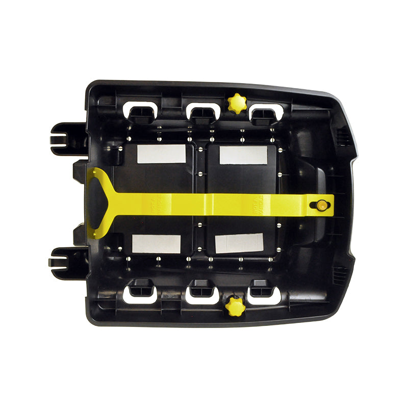 Battery Tray Assembly for the Pride TSS 300, Jazzy Select 6, and Jazzy Select Elite, featuring a compact black and yellow plastic design, suitable for easy battery transport and installation in power chairs.