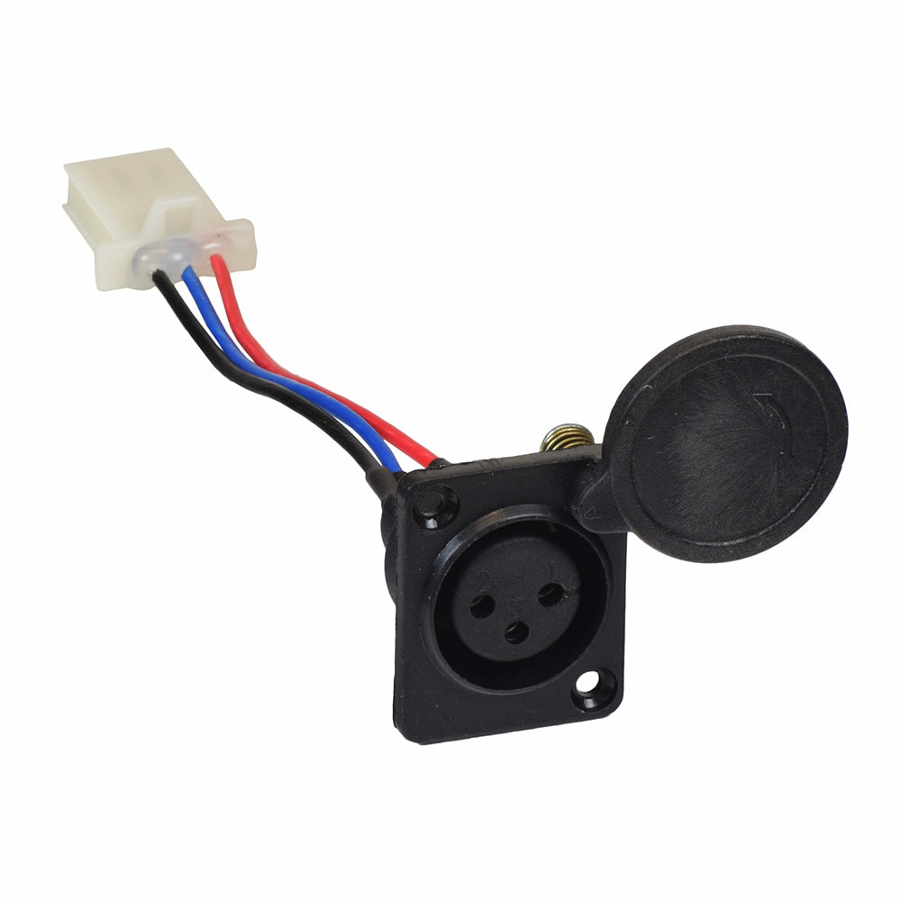 Battery Wiring Harness with Charge Inhibitor for Schwinn & IZIP 400, 500 & 750 Series Scooters, featuring a black electrical device with multiple wires and a white button on the surface.