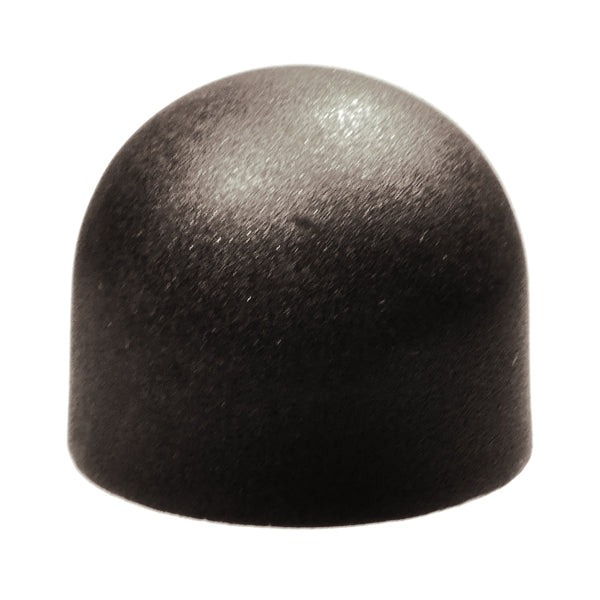 Black Plastic End Cap for the Articulating Beam Assembly on the Jazzy 1103 and Jet 3 Power Chairs, shown as a smooth, round component essential for preventing rust and corrosion in caster assemblies.