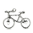 1-1/4 Bike Hearts Bicycle Charm Pendant, a silver bicycle-shaped charm with heart details, perfect for a cyclist's bracelet. Features a small loop at the handlebar grips for easy attachment.