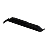 Black plastic tire lever with a curved spoon end and a hook for spoke attachment, designed for easy removal of bike or scooter tires without damaging rims or inner tubes.