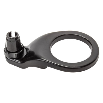 Black Cable Hanger: A black plastic object with a central hole, designed for organizing cables on bikes or scooters. Suitable for various scooter and bicycle models.