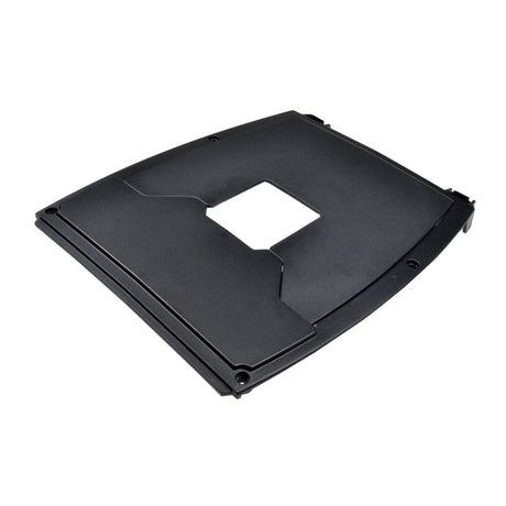 Black Center Shroud for the Quantum 6000 Series, a black plastic object featuring a central square hole, designed as an OEM replacement part for rehab power chairs, including four mounting screws.