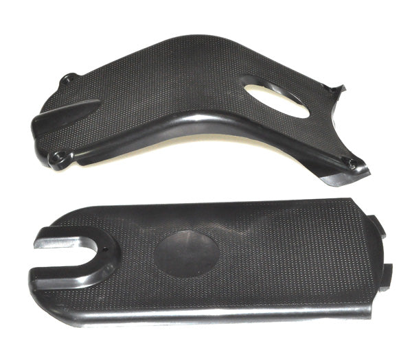 Black Deck with Kicktail for Currie Scooters, featuring a black plastic surface with multiple holes for mounting and a circular area, designed for enhanced scooter compatibility and performance.