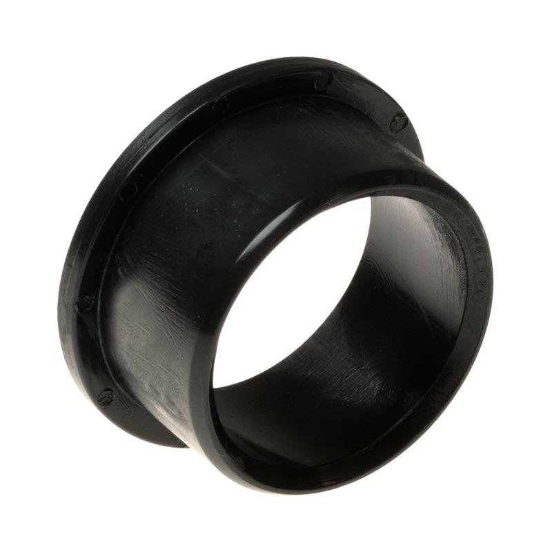 Black Delrin Flange Bushing for the Jazzy 614 and 614 HD, shown as a close-up of a durable black plastic ring designed to fit into caster arm weldments for enhanced strength and abrasion resistance.