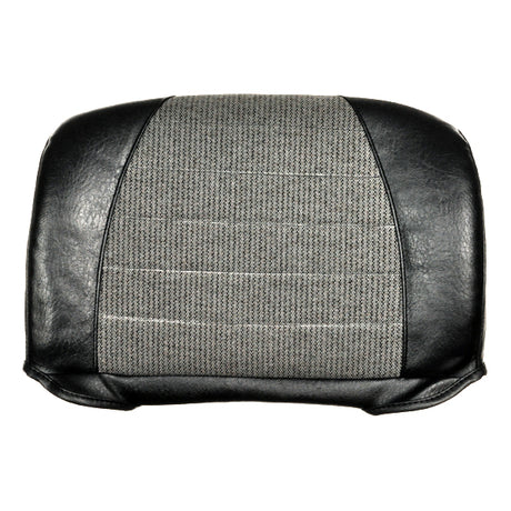 Charcoal Seat Back Cover for Go-Go Scooters with 18 Seat, featuring a sleek black vinyl and gray fabric design, suitable for easy cleaning and reattachment.