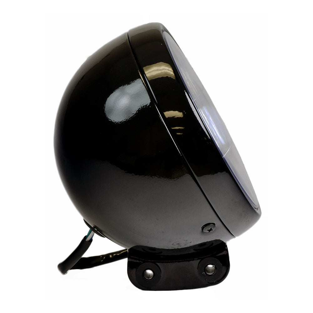 12 Volt Black Headlight Assembly for the Baja MB200 & Massimo MB200 Mini Bikes, shown as a round black object.