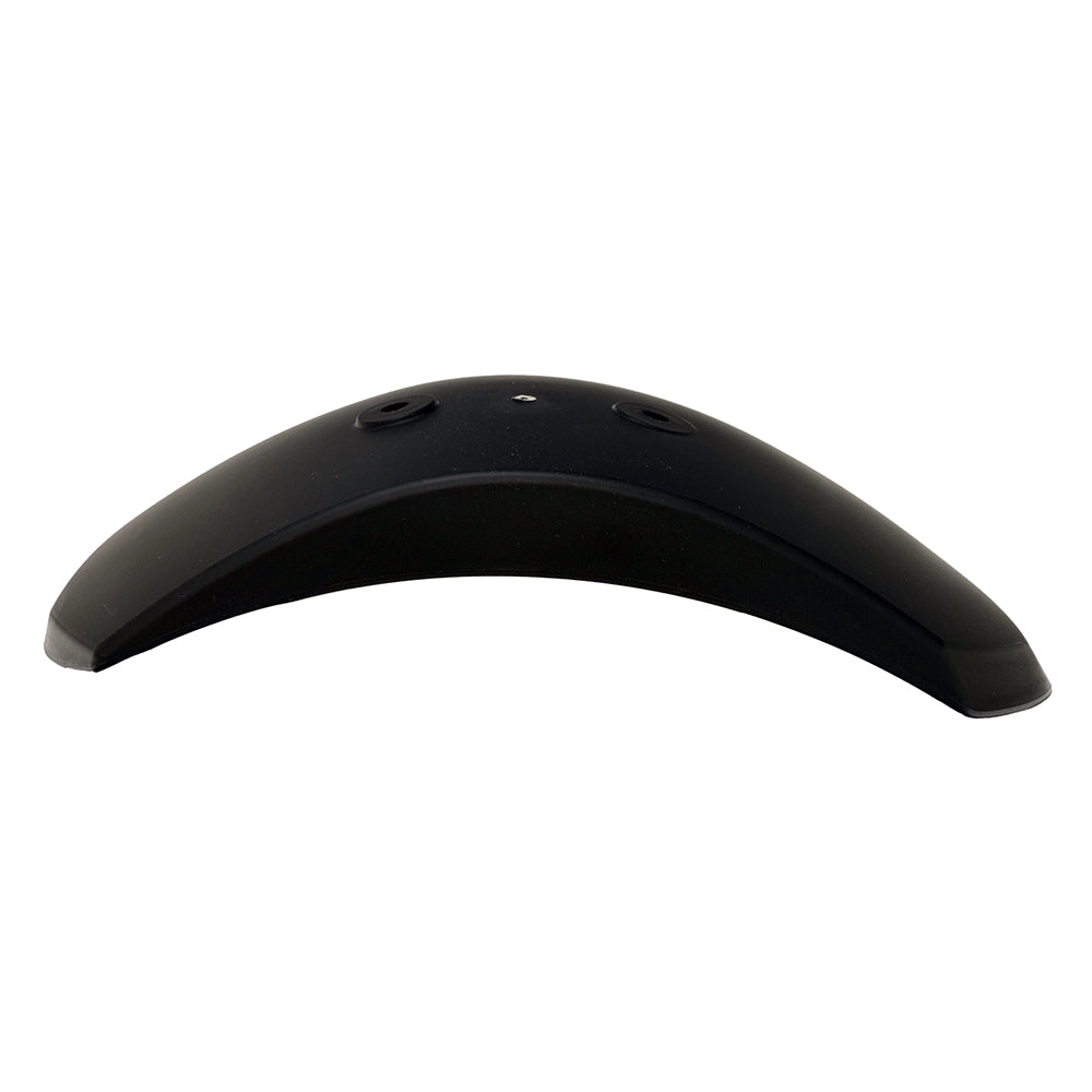 Black Plastic Front Fender for Baja Doodle Bug DB30 & Coleman CC100X Mini Bikes, featuring multiple holes, designed to replace older metal fenders, providing an affordable upgrade for newer model pit bikes.