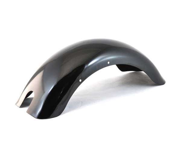 Black Metal Rear Fender for Baja Mini Bike (Baja Heat, Mini Baja, Baja Warrior) on a plain backdrop, showcasing its sleek design and curved structure suitable for rear wheel coverage.