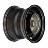 Black Rear Rim for Baja Mini Bikes MB165 & MB200, featuring a close-up of a robust black wheel with a metal center, highlighting its compatibility with both mini bike models.