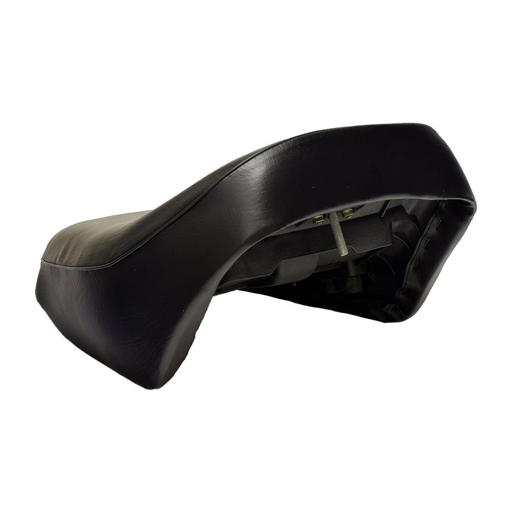 Black Seat for Baja Mini Bike MB165 & MB200 (Baja Heat, Mini Baja, Baja Warrior) - Close-up of a black leather seat with screws, suitable for all specified Baja Mini Bike models.