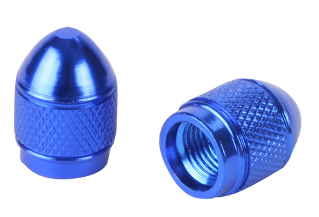 Close-up of the Blue Hex Sport Valve Cap Set, showing its precise hexagonal design and sturdy build, ideal for enhancing the look of scooters and bicycles.