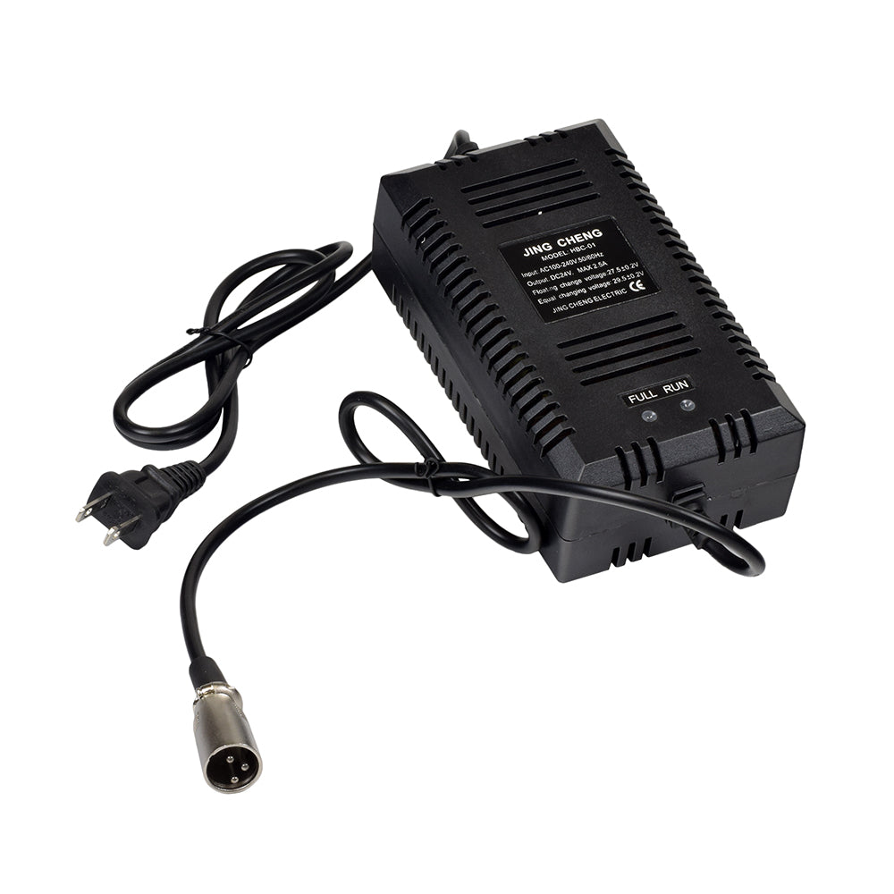 24 Volt 2.5 Amp XLR Bladez XTR Scooter Battery Charger (Standard) shown with attached cable, suitable for Bladez and other electric scooters with a female XLR connector.