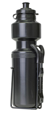 Sunlite Bottle and Bottle Carrier Combo featuring a black, cylindrical water bottle with a clip, perfect for bikes or scooters.