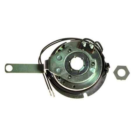 Close-up of a small metal device identified as a Brake Assembly for Pride Celebrity 2000 (SC4000/SC4400) mobility scooters shipped prior to May 6, 2004.