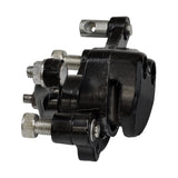 Brake Caliper Assembly with Right Arm for gas scooters, go karts, and pocket bikes, shown in black and silver metal. Close-up displays detailed parts suitable for various disc brake applications.