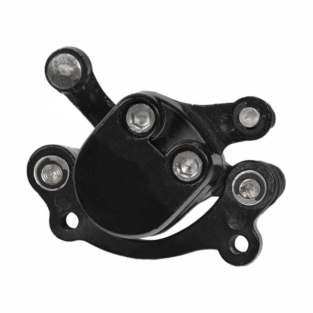 Gas Scooter Parts: Brake Caliper Assembly with Right Arm, featuring a black metal structure with screws, suitable for disc brakes on go-karts, scooters, and pocket bikes.