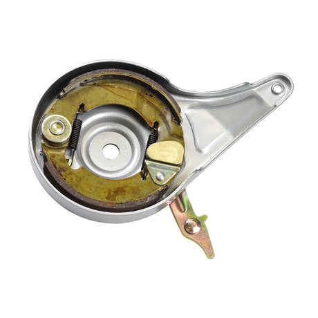 90 mm Brake Drum with Anchor & Brake Spring for Razor EcoSmart Metro, MX350 (V1), MX500 (V1), & MX650 (V1) Dirt Rocket, featuring a metal object with screws and a central hole.