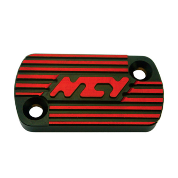 Brake Master Cylinder Cap for Honda Scooters, featuring a black and red design with two mounting holes, enhancing your scooter's style and performance.