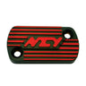 Brake Master Cylinder Cap for Honda Scooters, featuring a black and red design with two mounting holes, enhancing your scooter's style and performance.