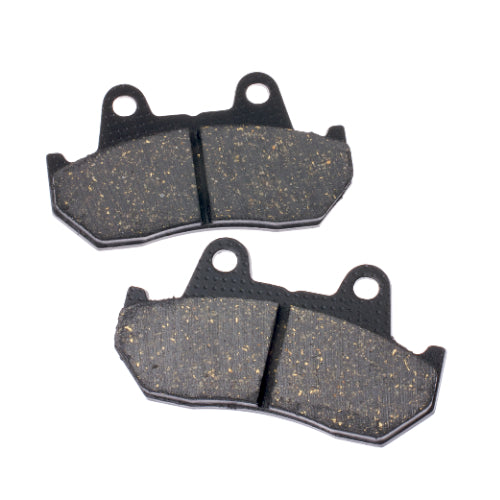 Brake Pads for Honda Helix (CN250) 1986-1987 models, showing a pair of black brake pads with a close-up view highlighting the textured surface and precise design.