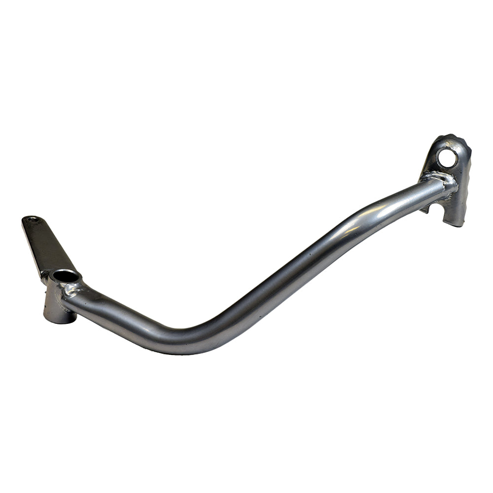 Rear Brake Pedal Lever for the 90cc Dirt Bike Baja Dirt Runner DR90; features a curved metal design with holes, essential for replacing worn-out brake pedals on 90cc dirt bikes.