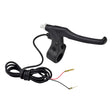 Long Handle Black Plastic Right Side Brake Lever with Wires, featuring a 2-wire connection, built-in return spring, and brake switch, designed for electric scooters and bikes' right handlebars.