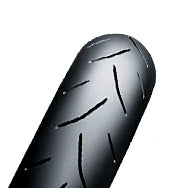 Close-up of the Bridgestone 100/90-12 BT601 SS Racing Front Tire for Yamaha YSR50, highlighting its tread pattern and rubber texture, designed for excellent grip on pit bikes.