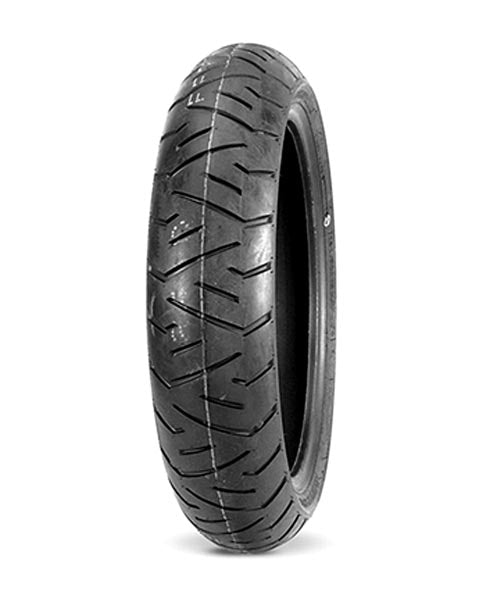 Bridgestone 120/70-R15 M/C BT TH01F Radial Front Tire for Suzuki Burgman 650, showcasing close-up of intricate tread pattern, designed for optimal performance on maxi-scooters.