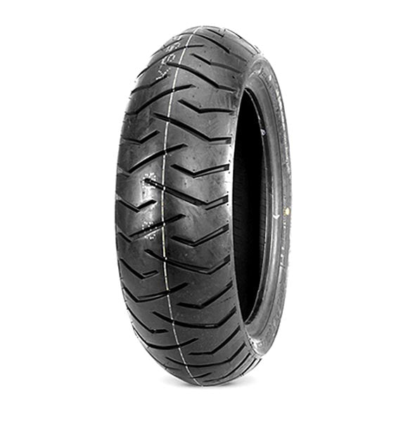 Bridgestone 160/60-R14M/C BT TH01R Radial Rear Tire for Suzuki Burgman 650, featuring prominent treads and robust synthetic rubber, designed for high performance and durability.