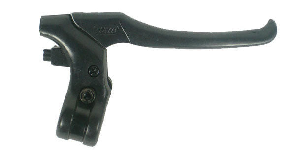 Brake Lever w/o Cable Connector - Black Plastic (Right Side), featuring a black handle and lever with a built-in return spring, designed for right-hand handlebars.