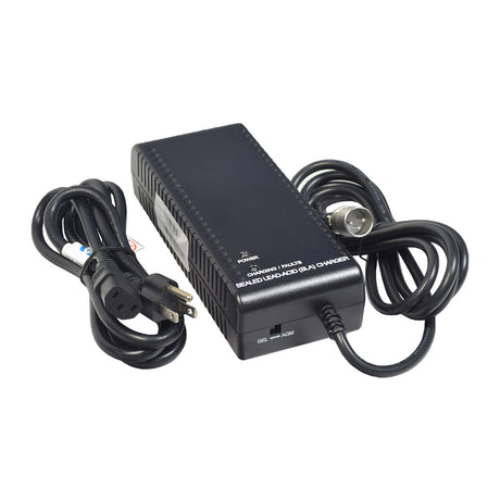 24 Volt 8.0 Amp XLR Battery Charger for Pride Raptor & Baja Raptor 2 Mobility Scooters, featuring visible wires and a robust black casing.