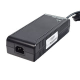 24 Volt 5.0 Amp XLR AGM/Gel Battery Charger for the Mega Motion Endeavor X, featuring a black power supply with a white label, a close-up of a barcode, and a black cable.