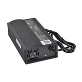 24 Volt 8.0 Amp XLR HP0240WB Compact Battery Charger, black with attached cables, shown in close-up detailing the XLR connector and compact design suitable for mobility scooters and electric power chairs.