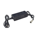 36 Volt 3.0 Amp XLR Lithium-ion HP1202L3 Battery Charger with attached power cords and XLR connector, designed for e-bikes and 36V scooters, shown on a white background.